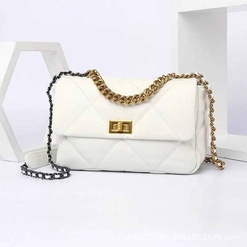 Quilted Designer Bag, Genuine Leather Classic Shoulder Bag, Lambskin Luxury Leather Bag, DIAMONDS Gold Chain Lock Bag, Christmas Gift