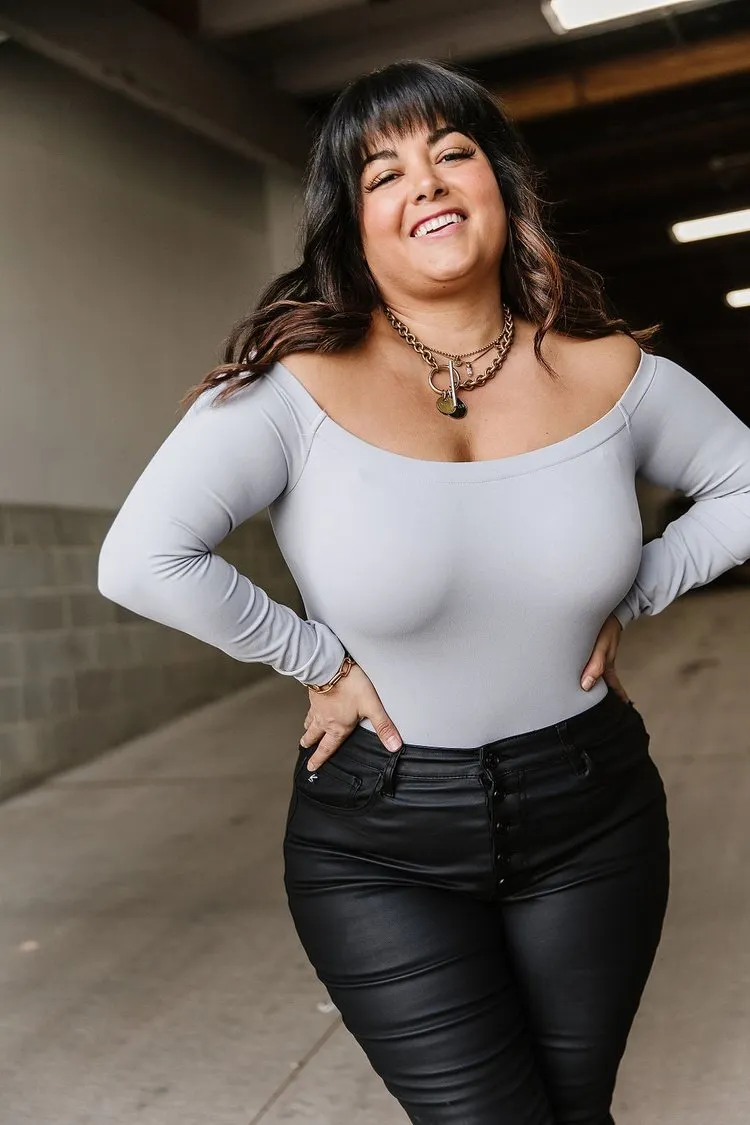 Smokeshow Long Sleeve Bodysuit - Light Grey