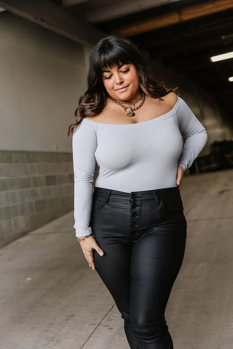 Smokeshow Long Sleeve Bodysuit - Light Grey