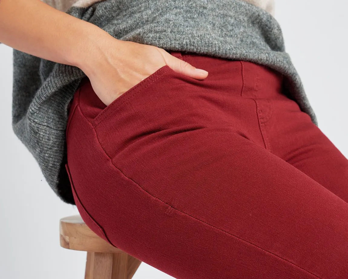 Straight-Leg | 4-Pocket Betabrand Yoga Denim (Oxblood)