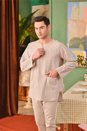 The Capai Men Kurta - Champagne Pinstripe