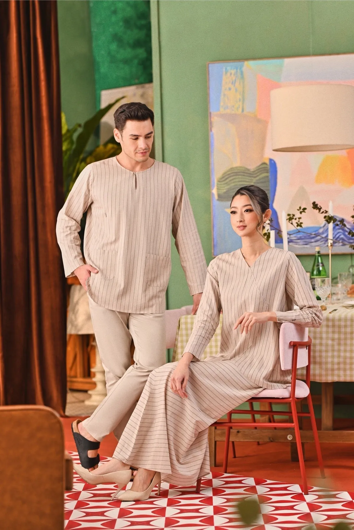 The Capai Men Kurta - Champagne Pinstripe