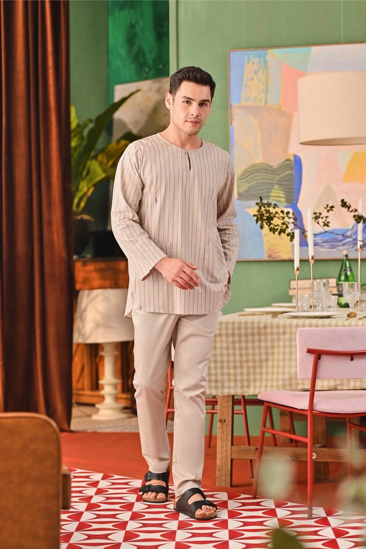 The Capai Men Kurta - Champagne Pinstripe
