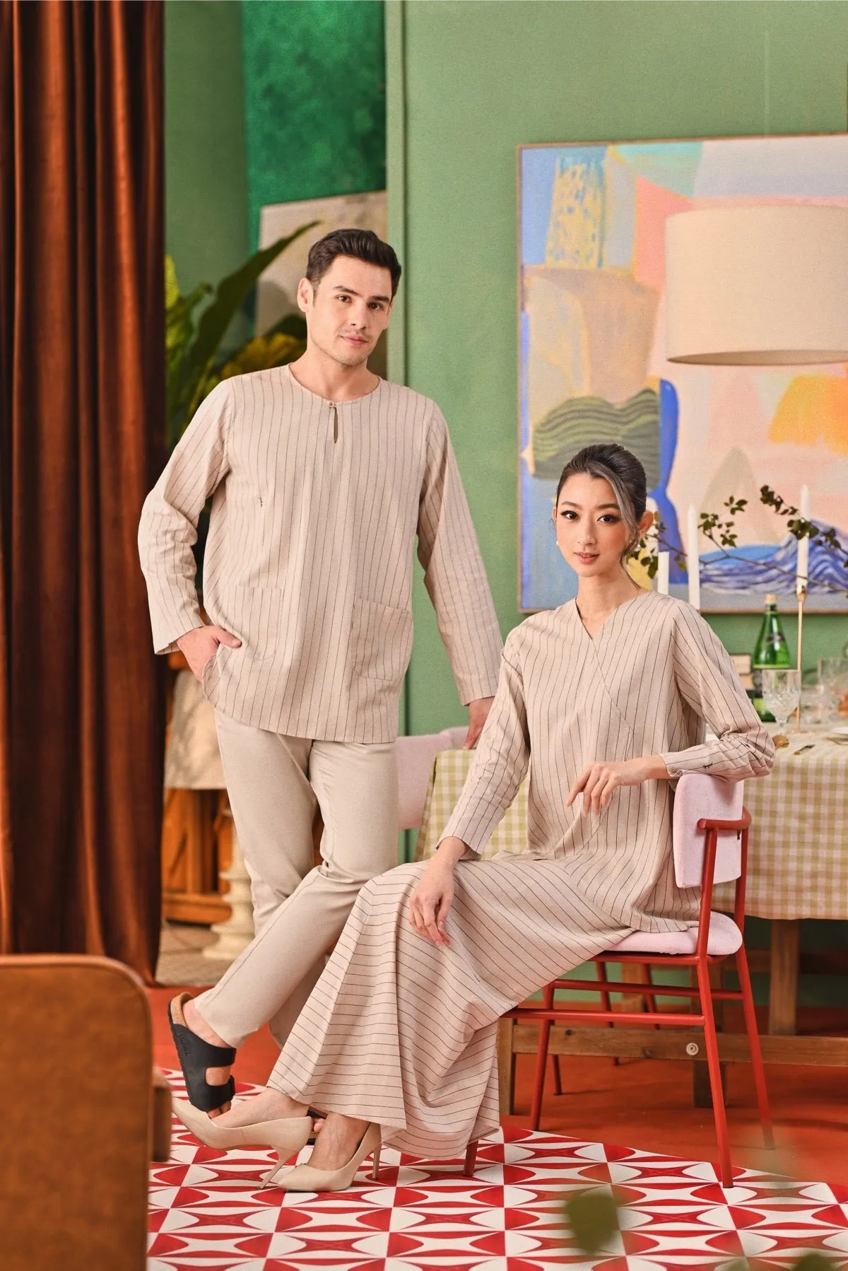 The Capai Men Kurta - Champagne Pinstripe