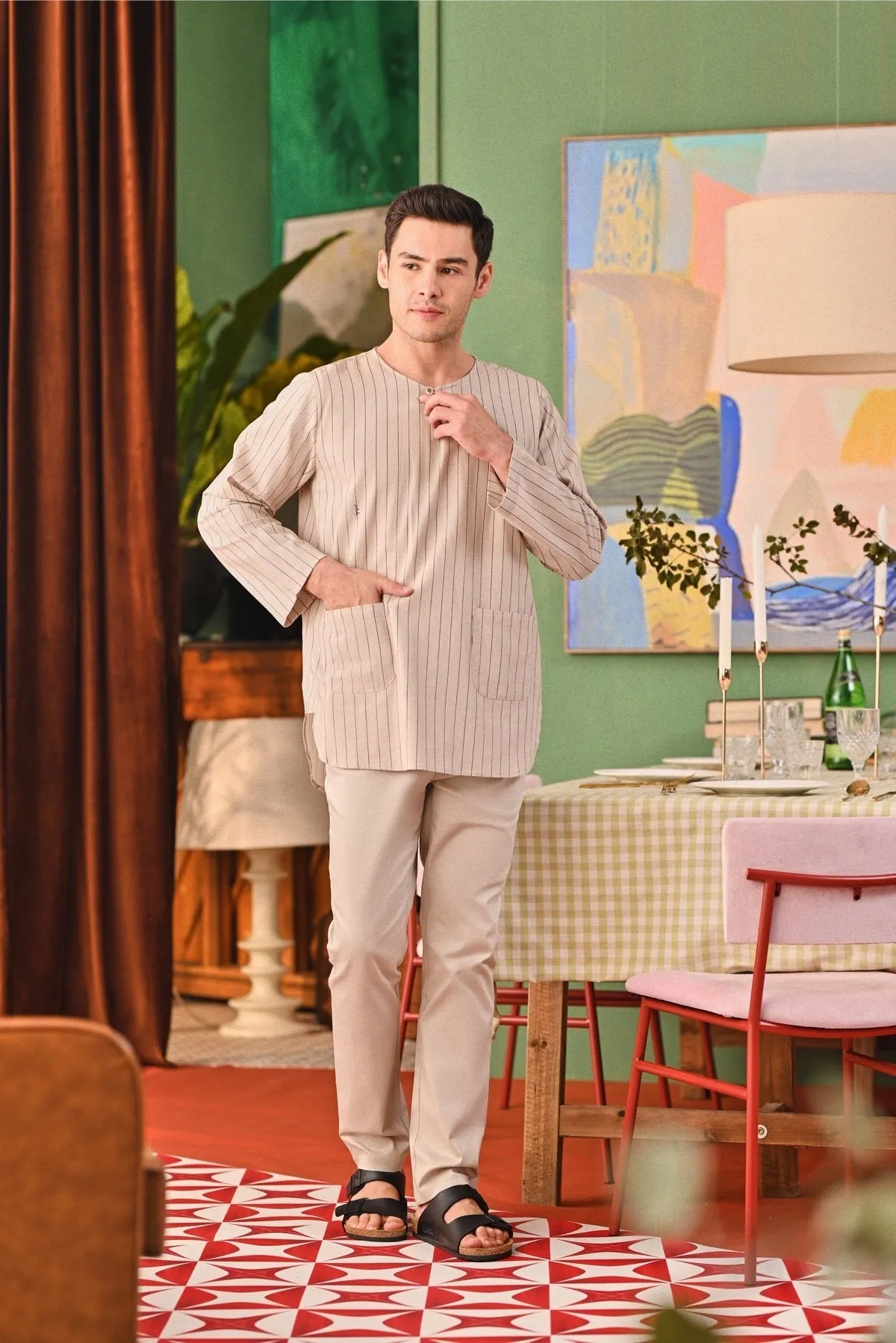 The Capai Men Kurta - Champagne Pinstripe