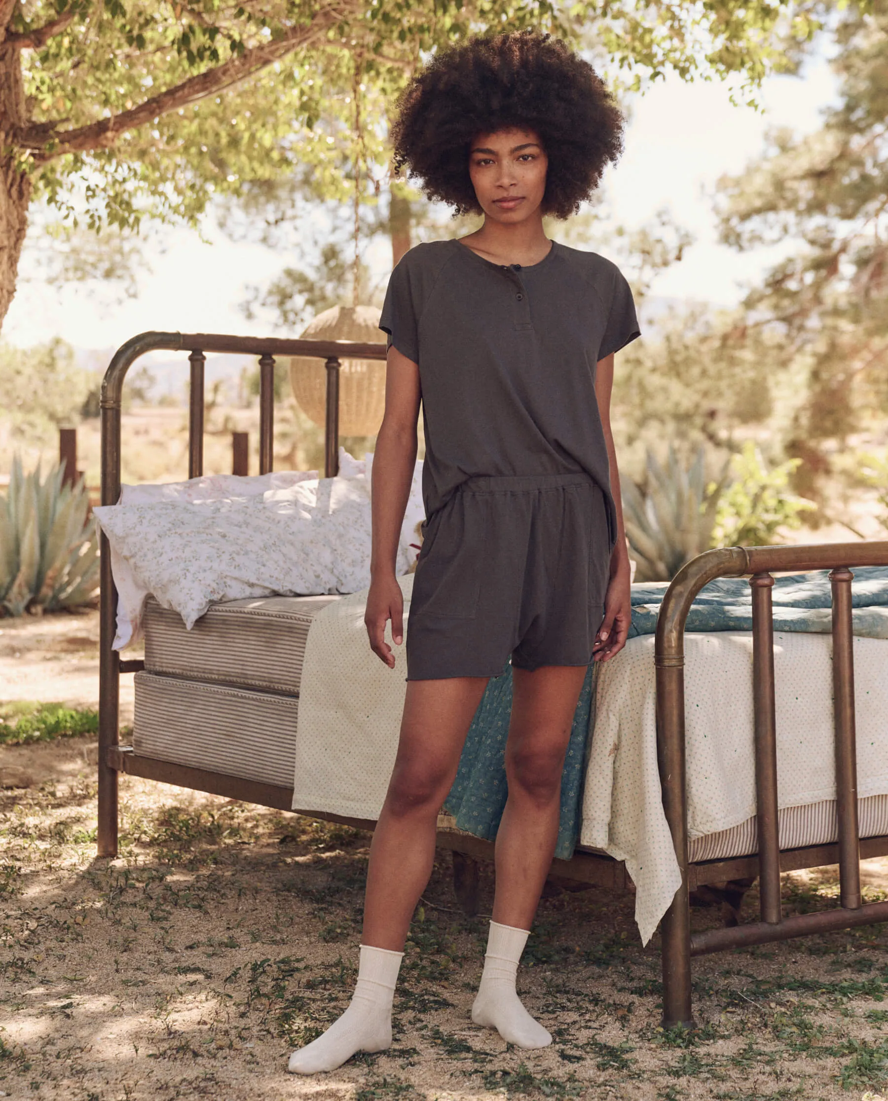The Raglan Sleep Henley. -- Washed Black