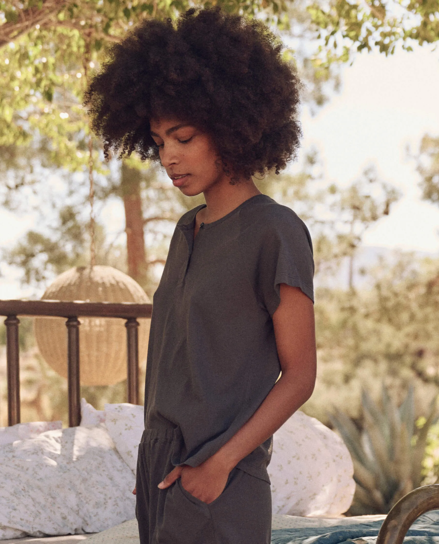 The Raglan Sleep Henley. -- Washed Black