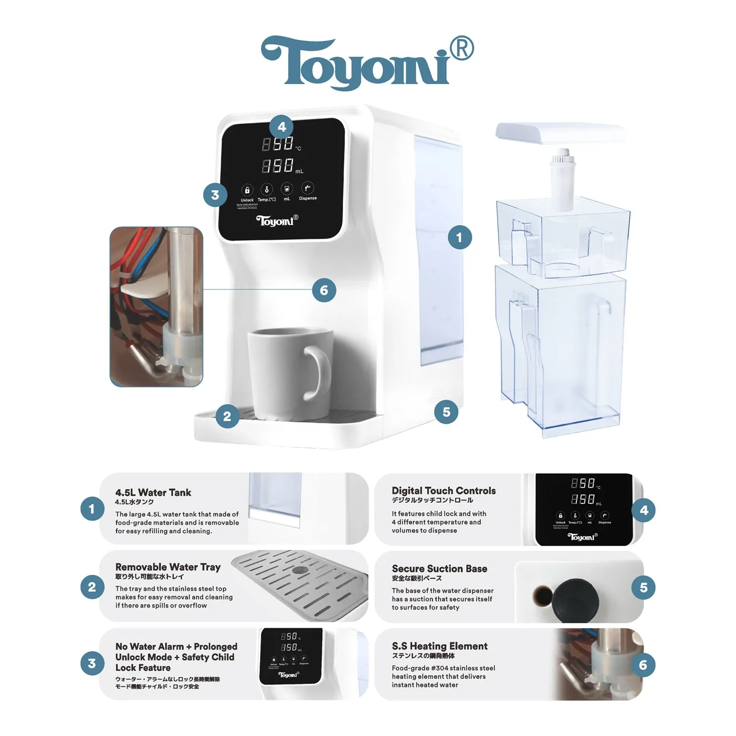 TOYOMI 5.8L Instant Boil Filtered Water Dispenser with Premium UltraNano™ Filter FB 8845F