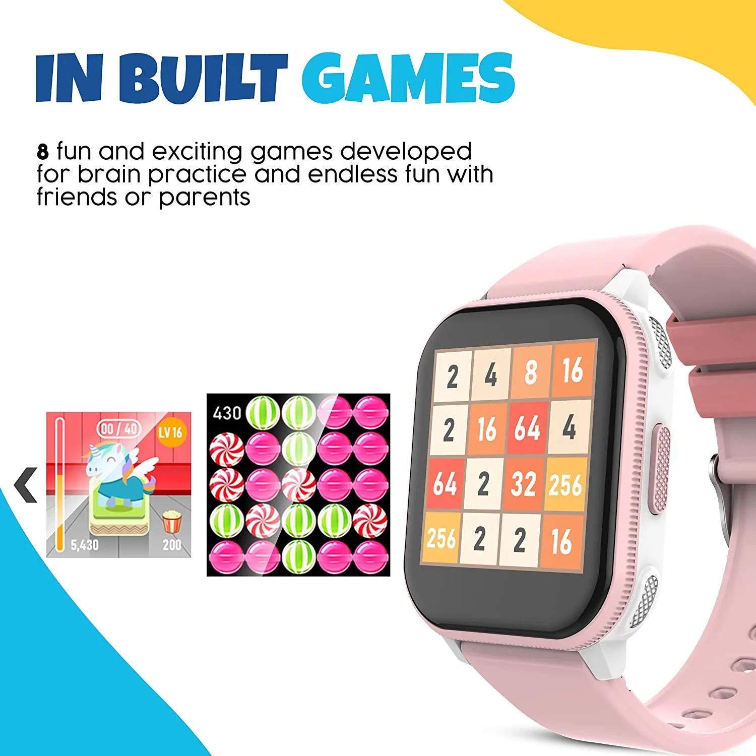 V2A PlayOn Smart Watch for Kids and Teens with Inbuilt Games– Smart Watch for Girls and Boys – Compatible with iOS and Android – IP68 Waterproof - 7 Days Battery Backup