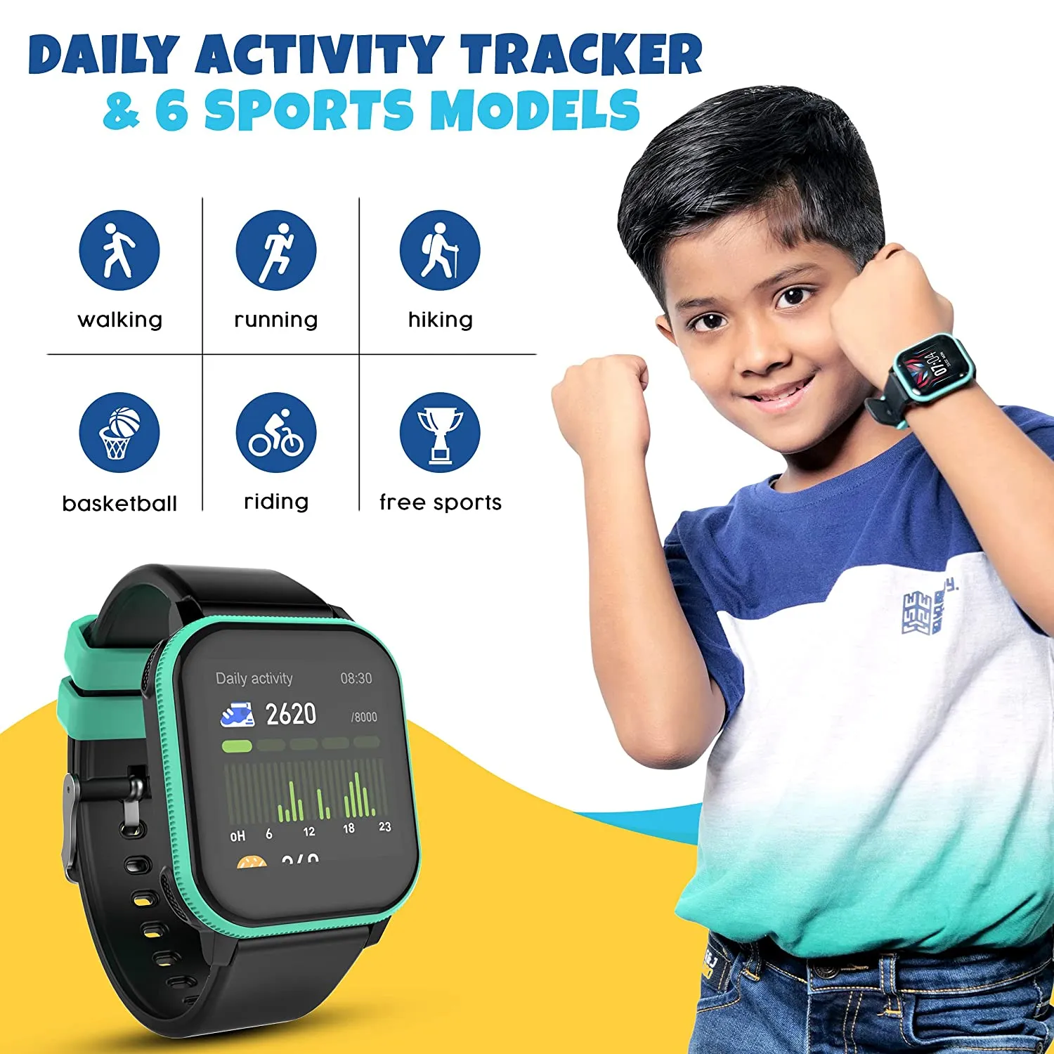 V2A PlayOn Smart Watch for Kids and Teens with Inbuilt Games– Smart Watch for Girls and Boys – Compatible with iOS and Android – IP68 Waterproof - 7 Days Battery Backup