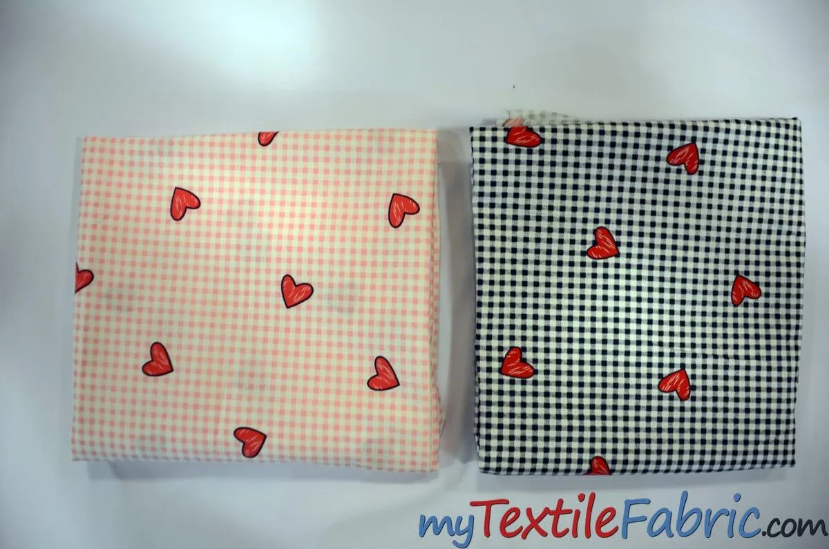 Valentine Heart Gingham Cotton Fabric by the Yard