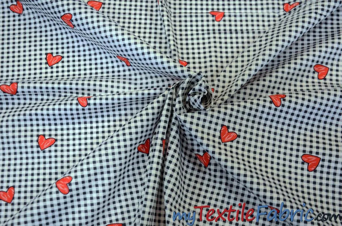 Valentine Heart Gingham Cotton Fabric by the Yard