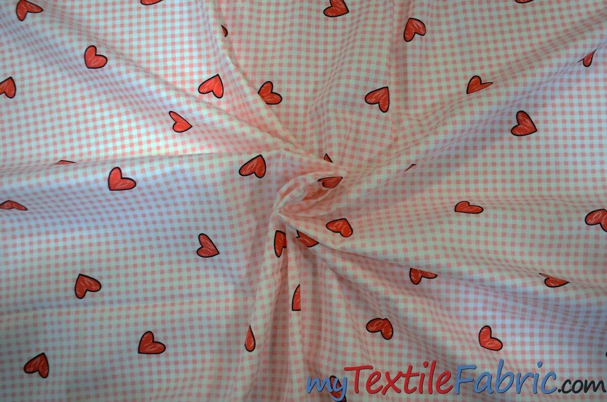 Valentine Heart Gingham Cotton Fabric by the Yard