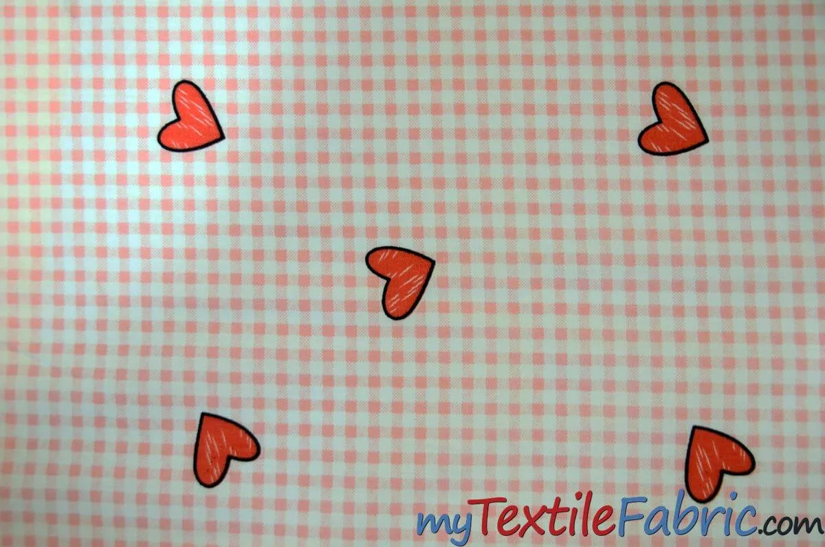 Valentine Heart Gingham Cotton Fabric by the Yard
