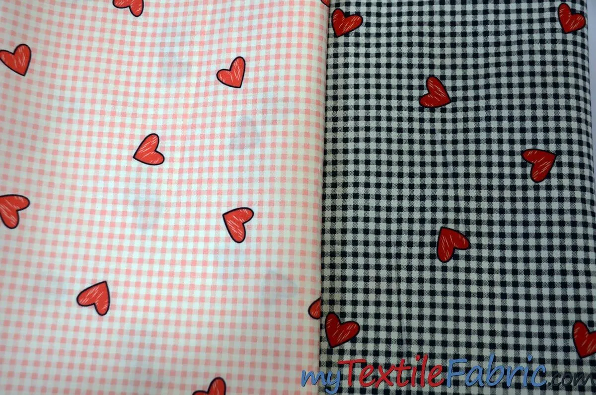 Valentine Heart Gingham Cotton Fabric by the Yard