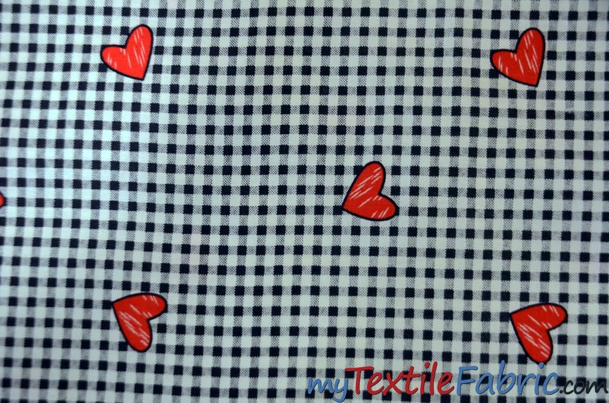 Valentine Heart Gingham Cotton Fabric by the Yard