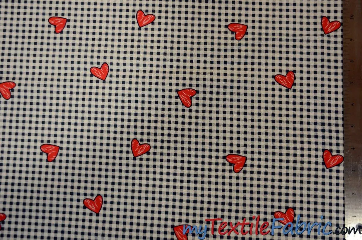 Valentine Heart Gingham Cotton Fabric by the Yard