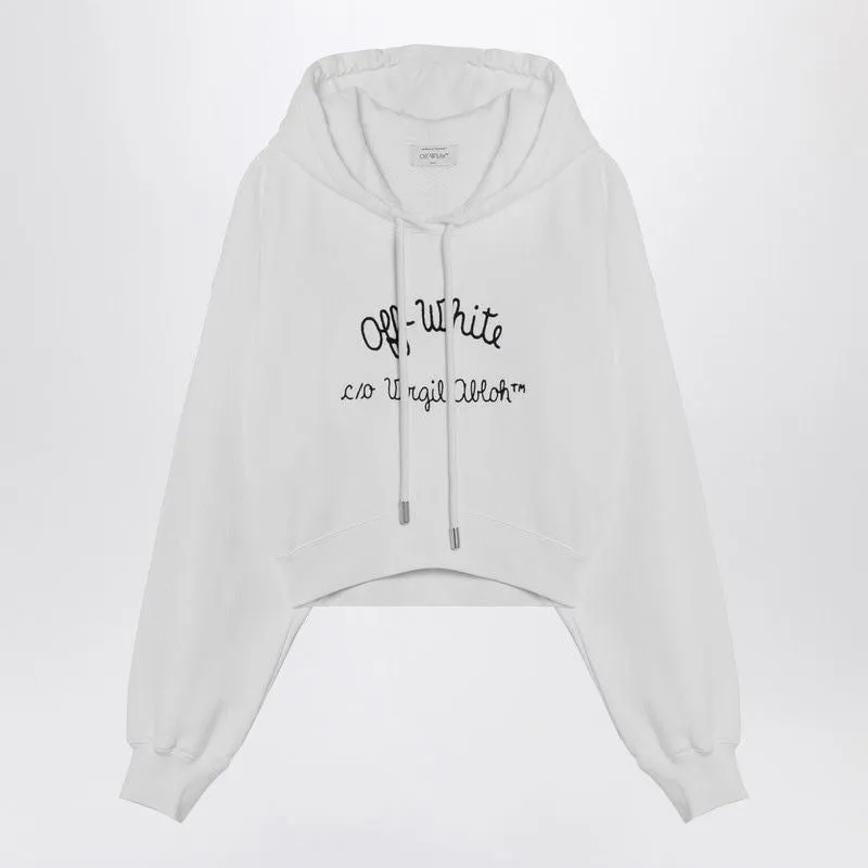 WHITE CROPPED SWEATSHIRT WITH LOGO