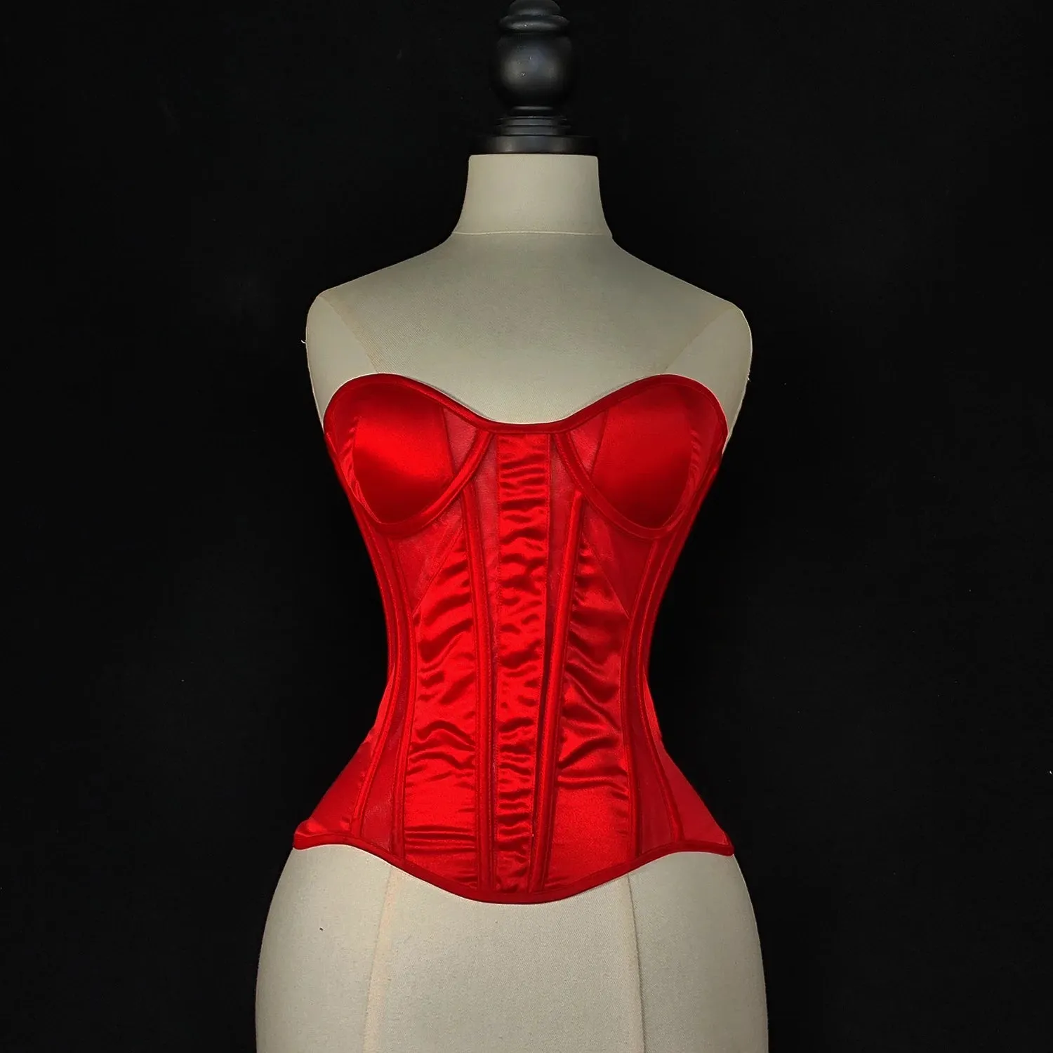 Women Corset Overbust Bustier With Cup Transparent Mesh Steel Bones Bodice Slimm Waist Lace Up Back Tube Tops For Wedding Club
