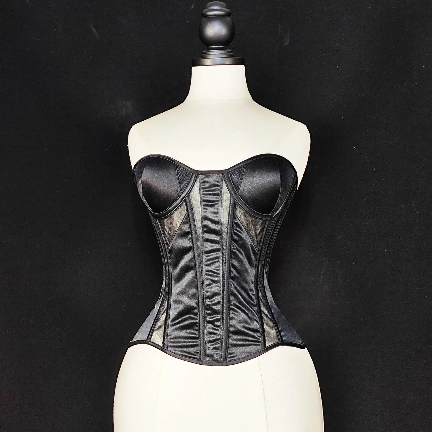 Women Corset Overbust Bustier With Cup Transparent Mesh Steel Bones Bodice Slimm Waist Lace Up Back Tube Tops For Wedding Club