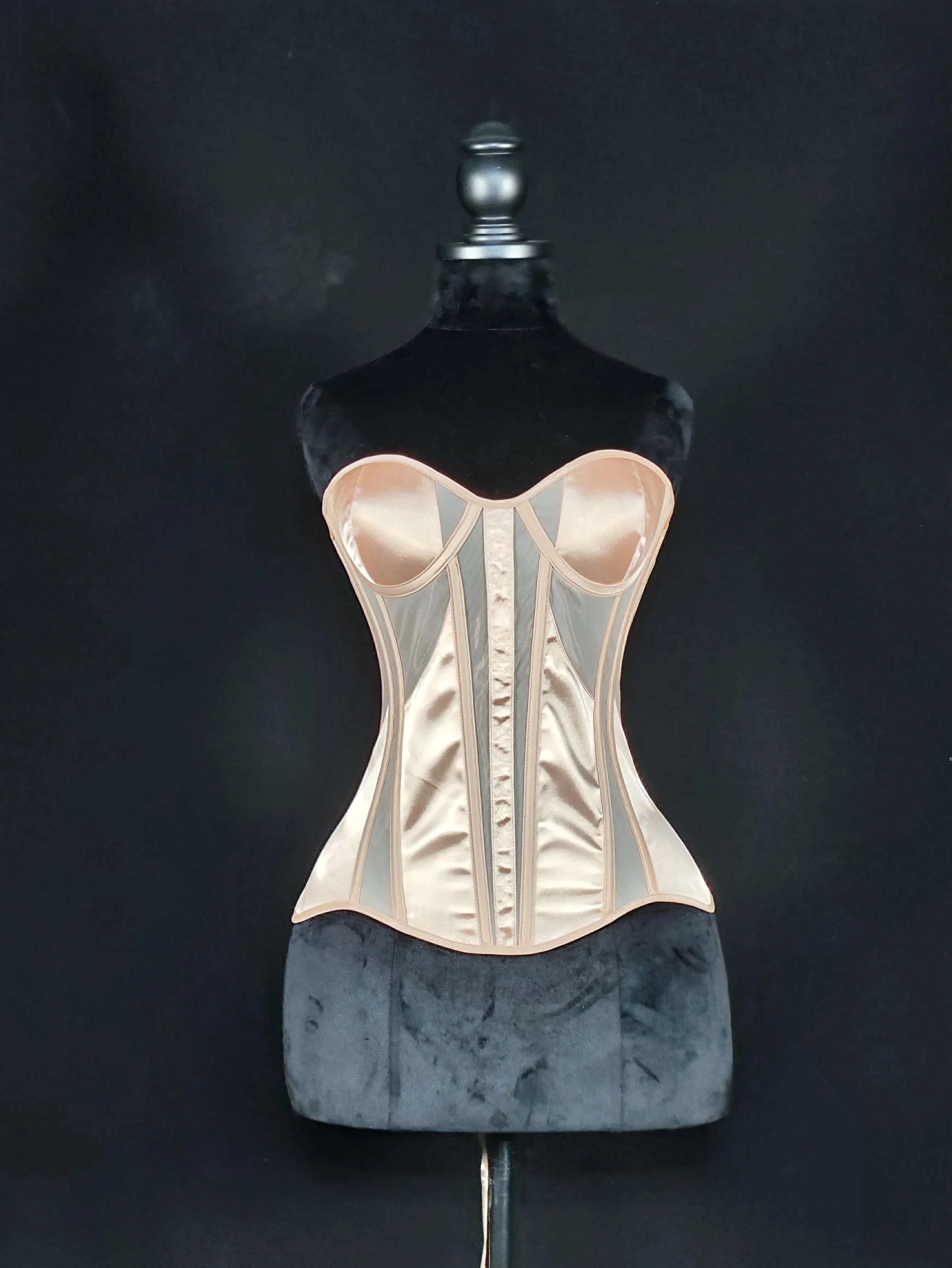 Women Corset Overbust Bustier With Cup Transparent Mesh Steel Bones Bodice Slimm Waist Lace Up Back Tube Tops For Wedding Club