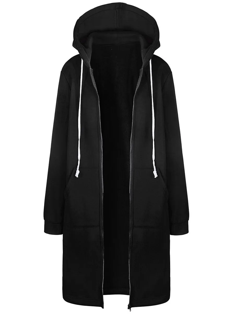 Women's Casual Jacket Fall Windproof Hoodie Jacket with Pockets Sport Street Casual Workout Regular Long Coat Warm Stylish Long Sleeve
